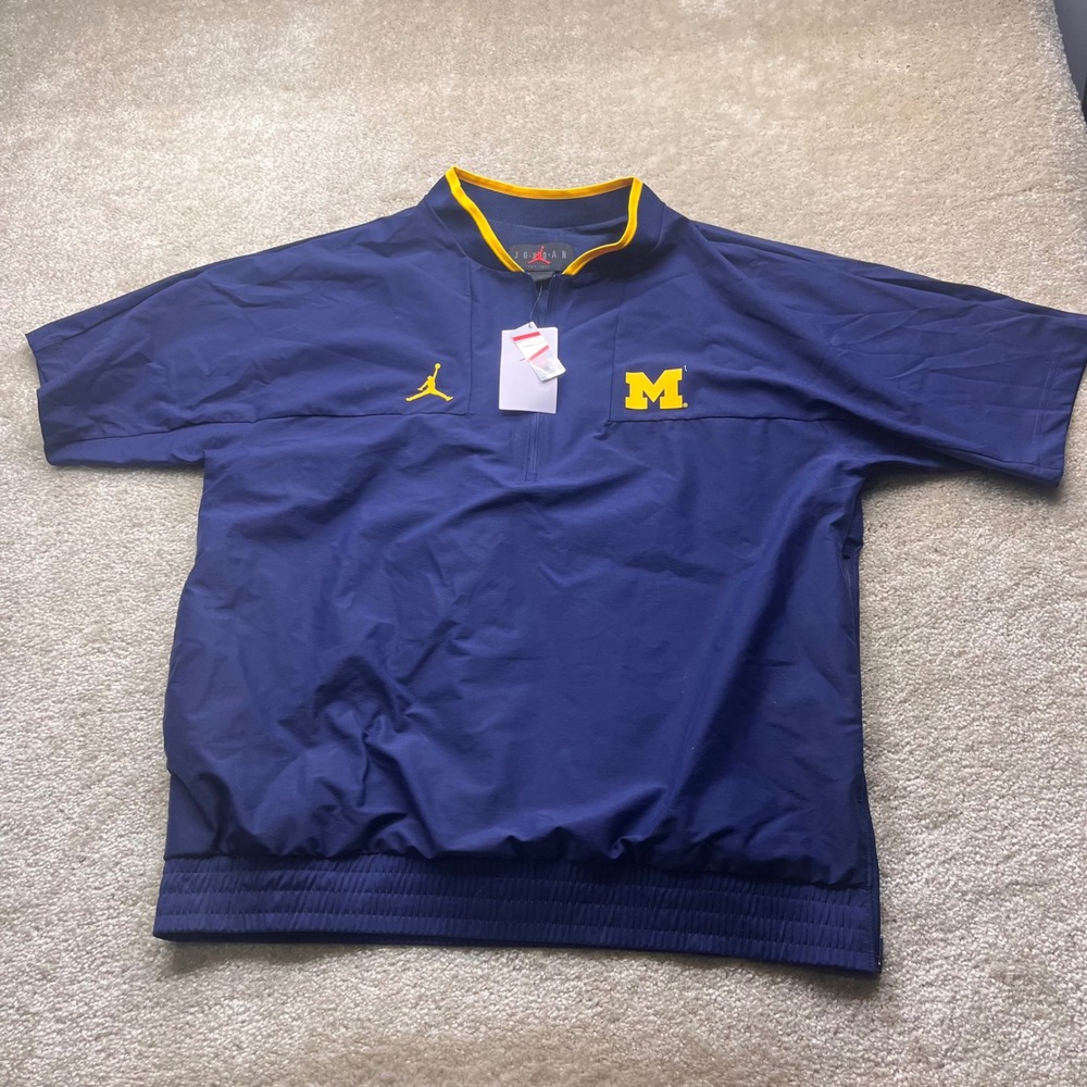 Jordan Michigan Wolverines Mens Navy Blue Short Sleeve Quarter Zip Windbreaker L